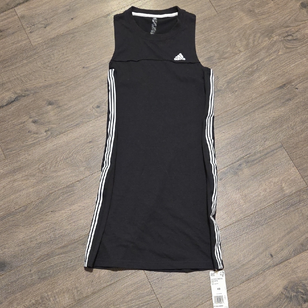 NWT Adidas Racer Back Sleeveless Dress White Stripes